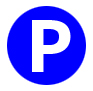 A parking sign icon.