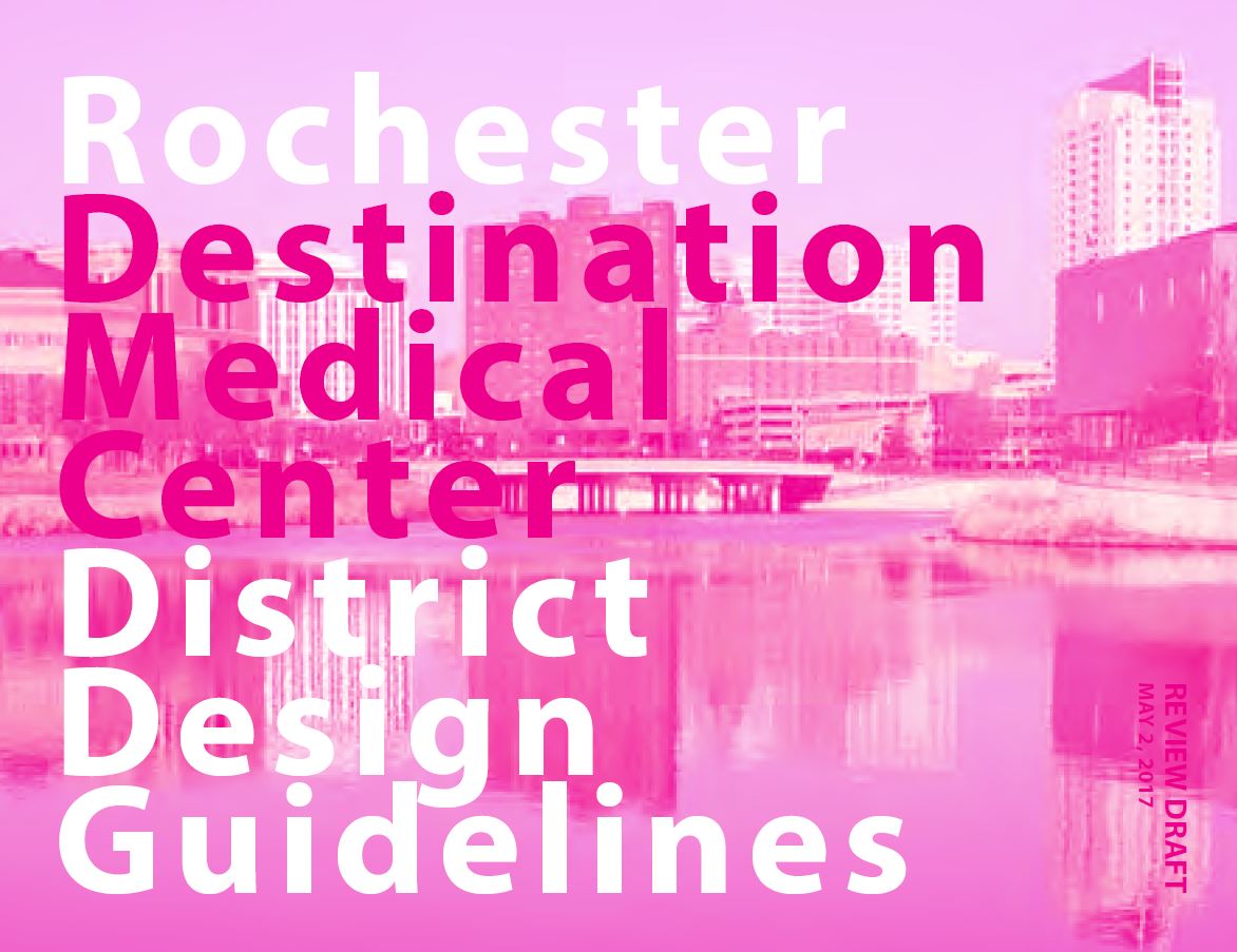 DMC District Design Guildines text over a Rochester image.